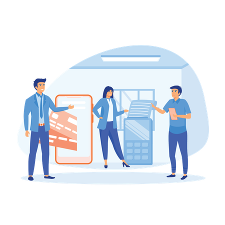 Business team pays online bill from mobile  Illustration
