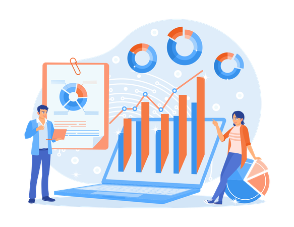 Business team planning business strategy and Data Analysis  Illustration