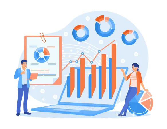 Business team planning business strategy and Data Analysis  Illustration