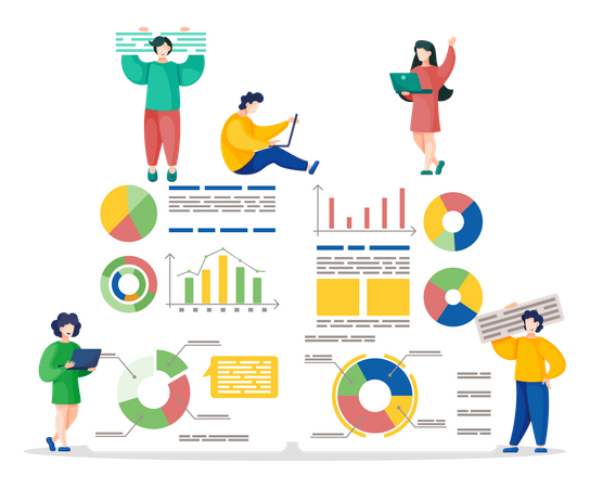 Geschäftsteam präsentiert Datenstatistiken  Illustration