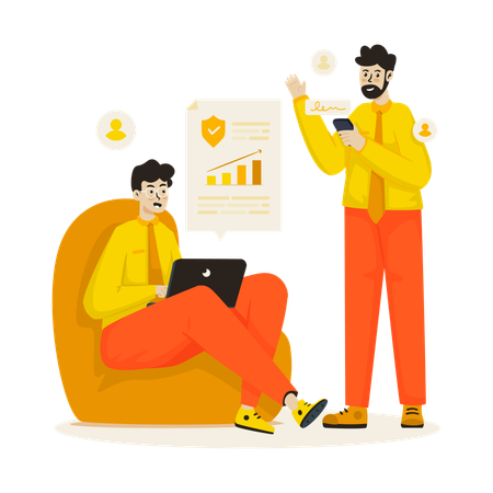 Business team prepares Teamwork business report  Illustration