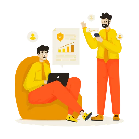 Business team prepares Teamwork business report  Illustration