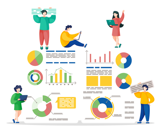 Business team present data statistics Illustration