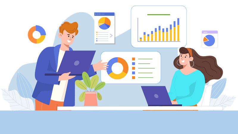 Business-Team prüft strategische Analyse  Illustration