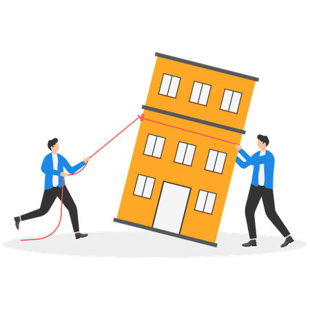Business team pulling company up from floor  Illustration
