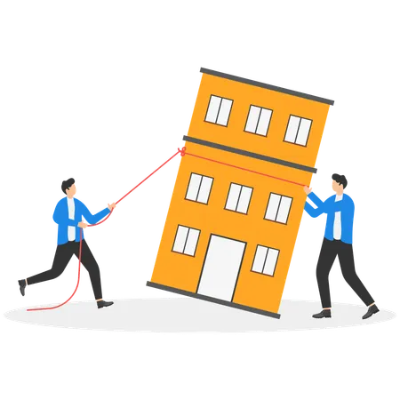 Business team pulling company up from floor  Illustration