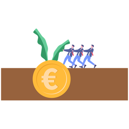 Business team pulling euro  Illustration