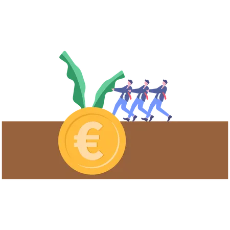 Business team pulling euro  Illustration