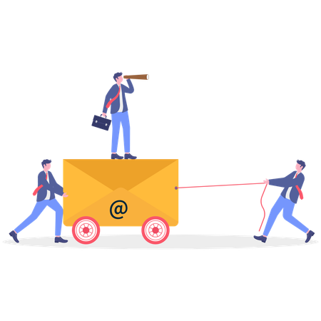 Business team pulling business mail  Illustration