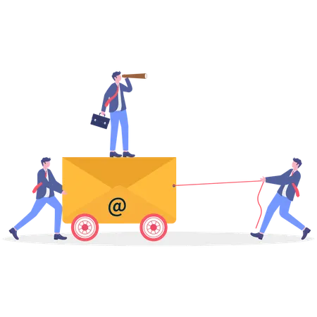 Business team pulling business mail  Illustration