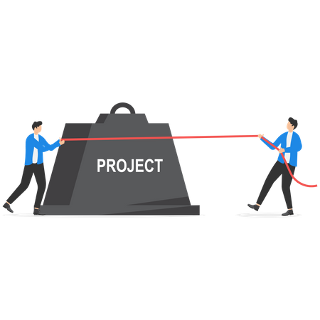 Business team pushes and pulls the project load together to achieve the target  Illustration
