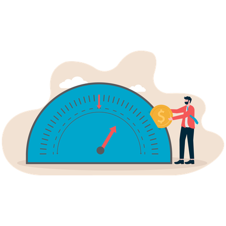 Business team put icons to rating meter metaphor of give review  Illustration