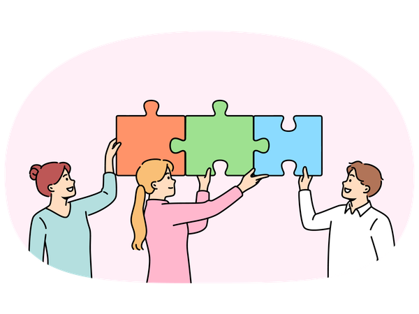 Business team putting together puzzle to jointly solve problem increasing company profits  Illustration