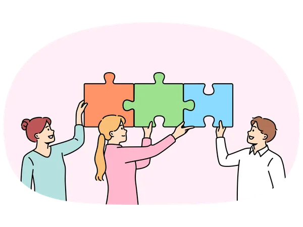 Business team putting together puzzle to jointly solve problem increasing company profits  Illustration
