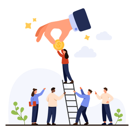 Business team Reaching for Salary Payment Success  Illustration