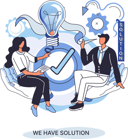 Business team Reaching solution as result of work  Illustration