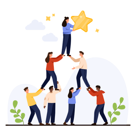 Business team Reaching Star Success  Illustration