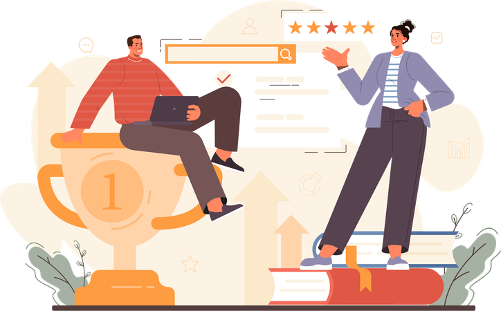 Business team reviews company feedback  Illustration