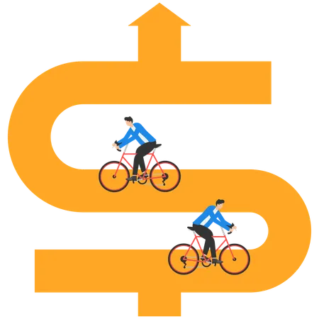 Business team riding bicycle on success path  Illustration