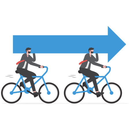 Business team riding bikes and carrying arrow  Illustration