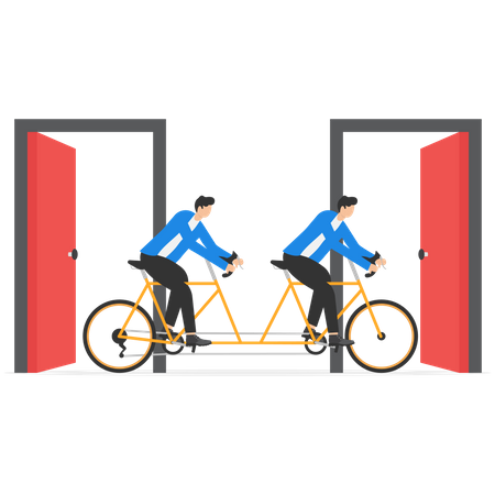 Business Team Riding Tandem Bicycle  Illustration