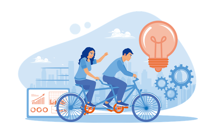 Business team riding tandem bicycles  Illustration