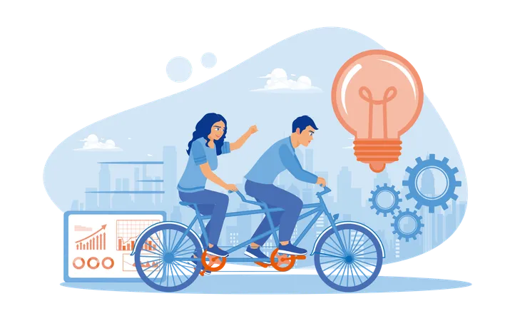 Business team riding tandem bicycles  Illustration