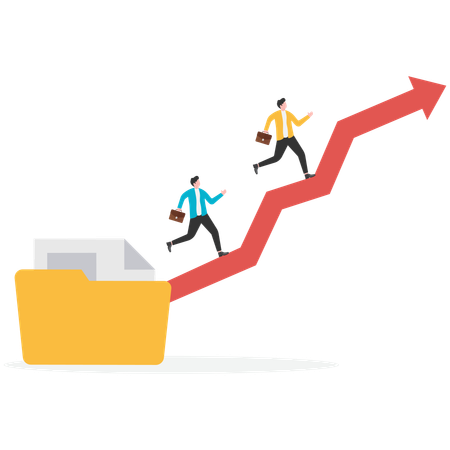 Business team running on growth chart while getting business success  Illustration