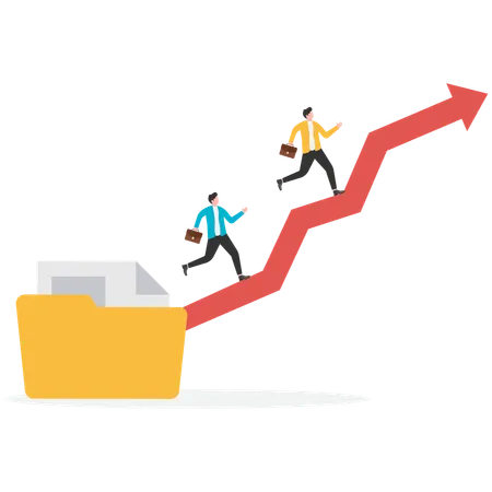 Business team running on growth chart while getting business success  Illustration