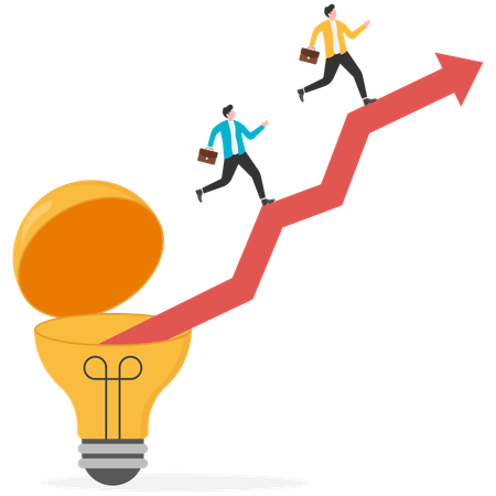 Business team running on growth chart while getting growth idea  Illustration