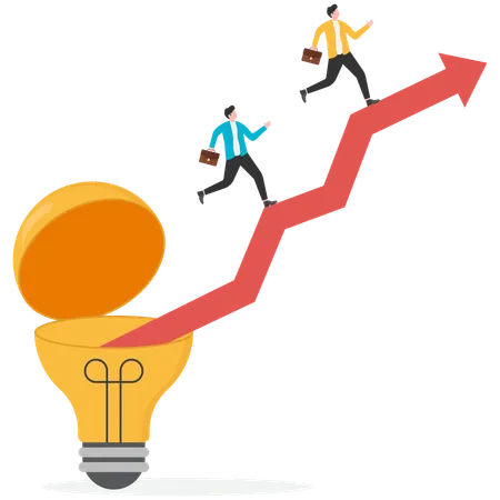 Business team running on growth chart while getting growth idea  Illustration
