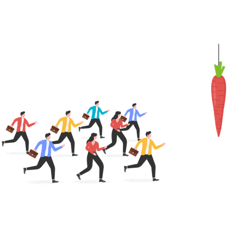 Business team runs after carrot stick  Illustration