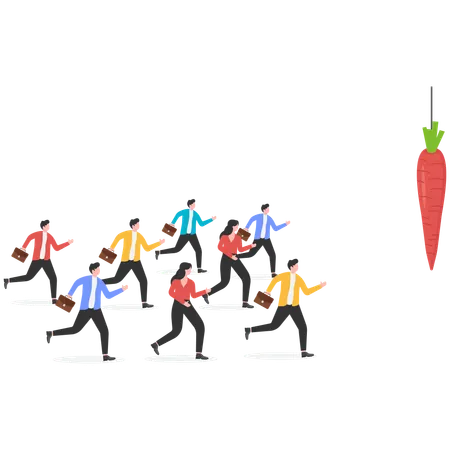 Business team runs after carrot stick  Illustration