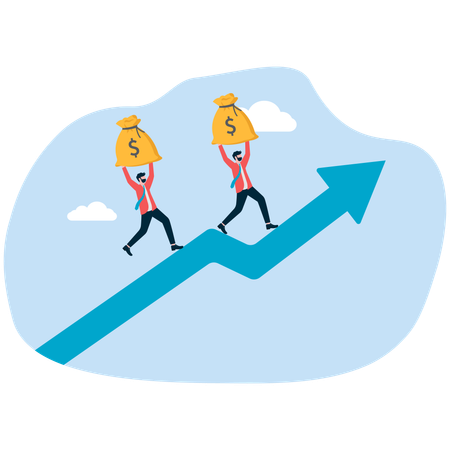 Business team runs and holds money to grow chart  Illustration