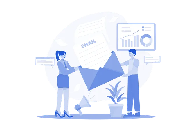 Business team sending marketing email  Illustration