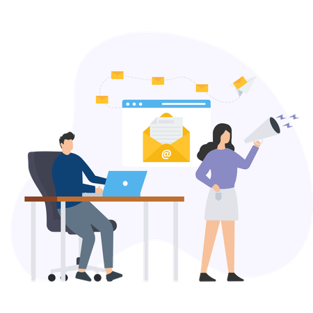 Business team sending marketing email  Illustration