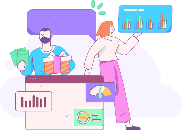 Business team showing business analysis  Illustration