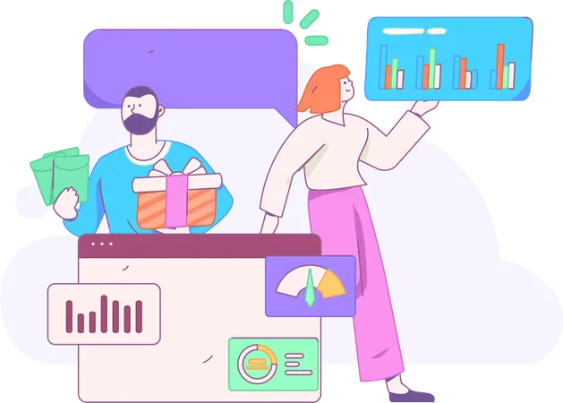 Business team showing business analysis  Illustration