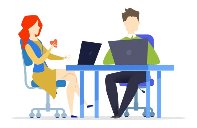 Business team sitting with laptops  Illustration