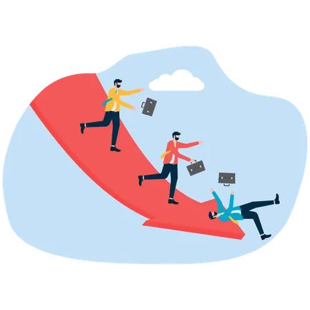 Business team slides over down arrow  Illustration