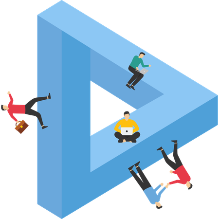 Business team solution with businessmen walking on impossible shape  Illustration