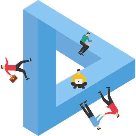 Business team solution with businessmen walking on impossible shape  Illustration