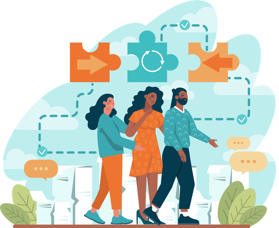 Business team solves business puzzle  Illustration
