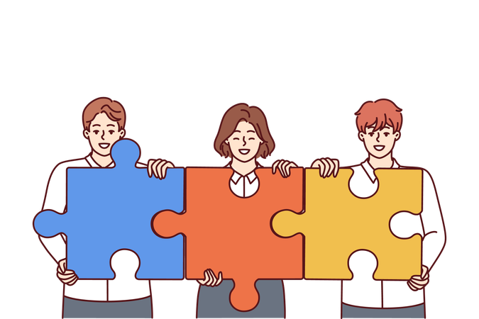 Business team solves business puzzles  Illustration