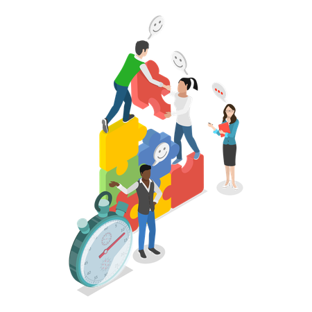 Business team solving jigsaw puzzle  Illustration
