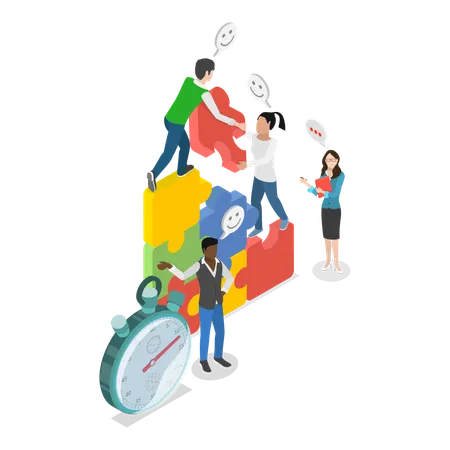 Business team solving jigsaw puzzle  Illustration