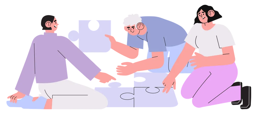 Vector Illustration Of Coworkers Doing Round Jigsaw Puzzle Isolated On A White Background Teamwork Coworking And Business Partnership Concept Illustration