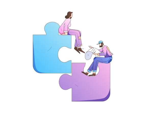 Business team solving business problem together  Illustration