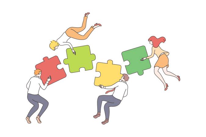 Business team solving puzzle  Illustration