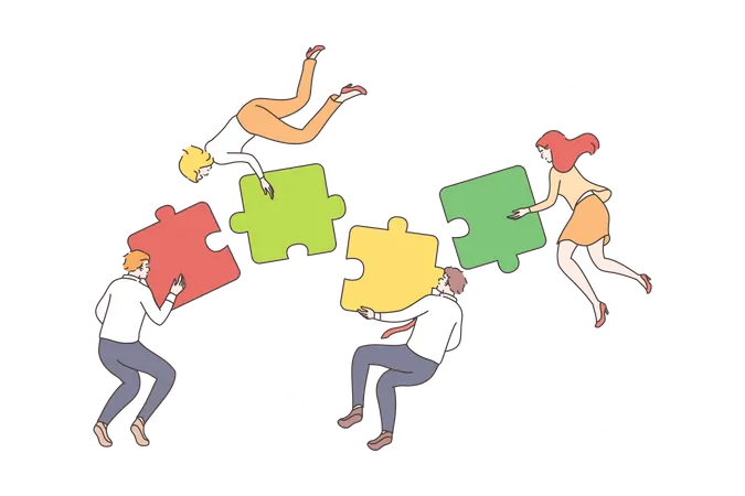 Business team solving puzzle  Illustration